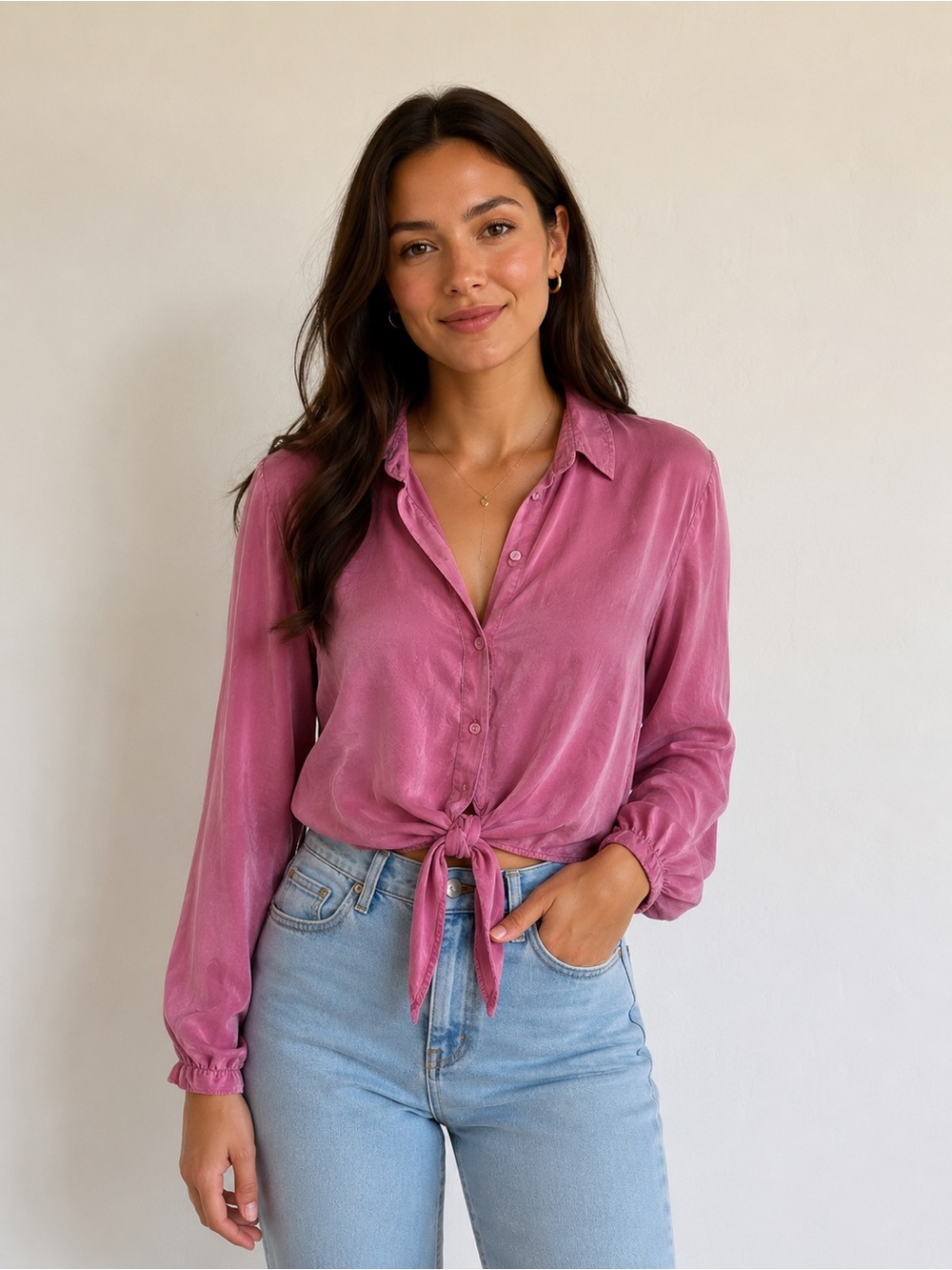 Velvet Heart Mauve Tie-Front Blouse – Size Small